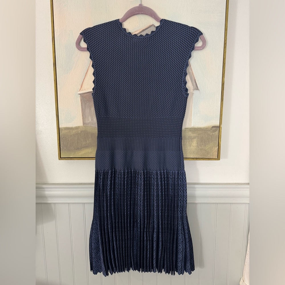 EMPORIO ARMANI Scallop Sleeve Blue and Black Dolman Fitted Dress Size - Picture 6 of 6